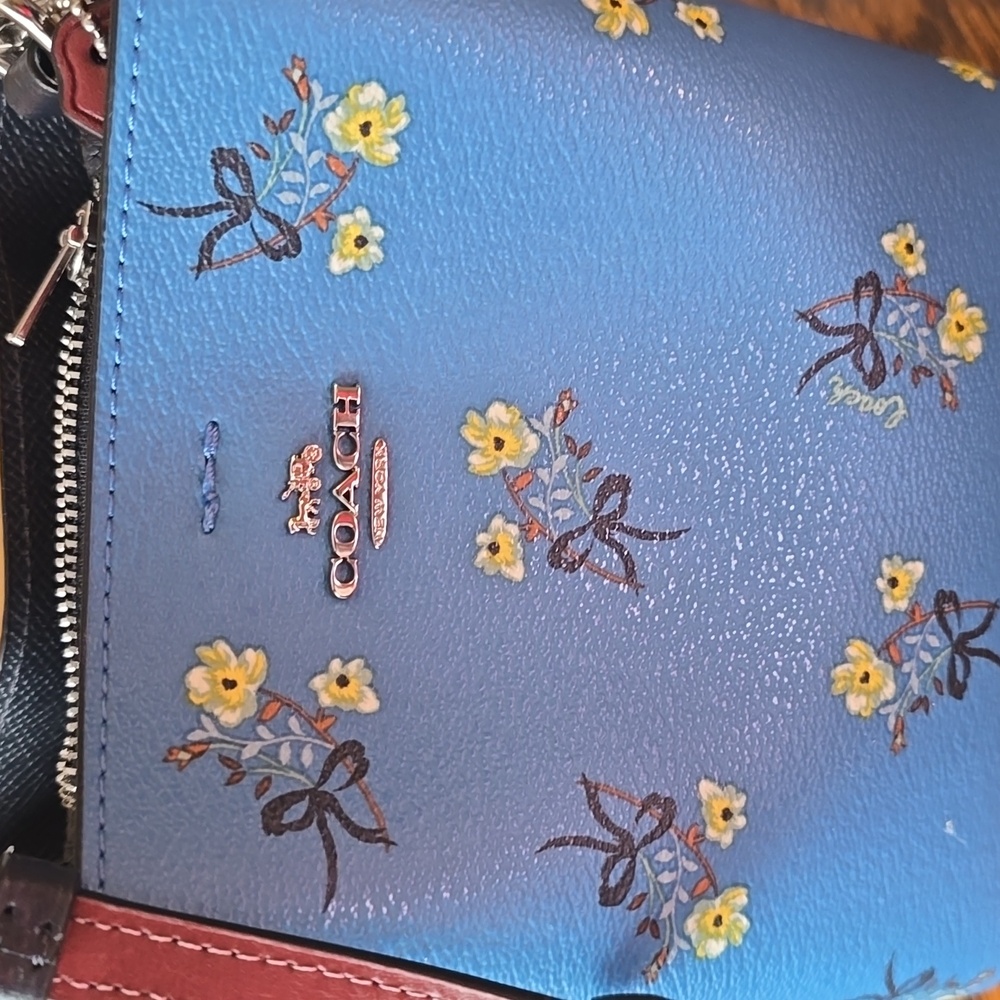 Coach Blue Crossbody Bag with Yellow Floral Accents
